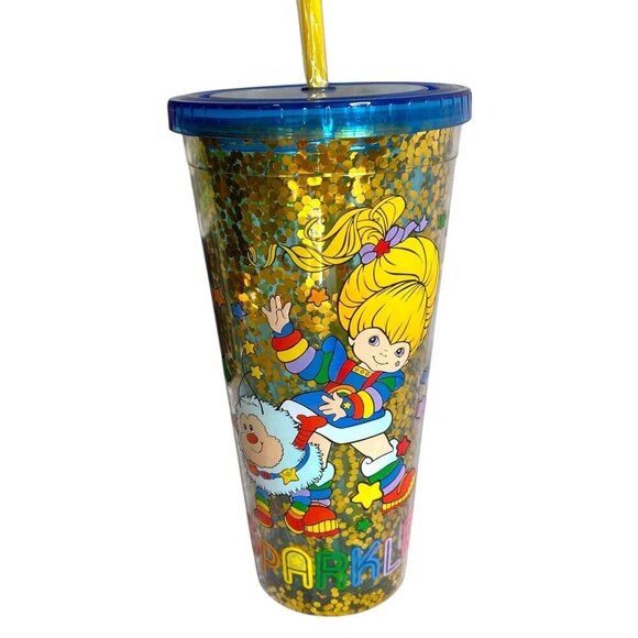 Rainbow Brite & Twink 1980s Sparkle Gold Glitter 32oz Tumbler with Lid & Straw - Picture 5 of 6